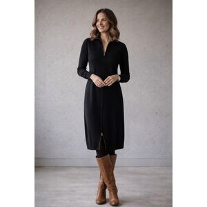 Tommy Bahama Black Rib Knit Zip Sweater Dress Cardigan M Long Sleeve Stretch EUC